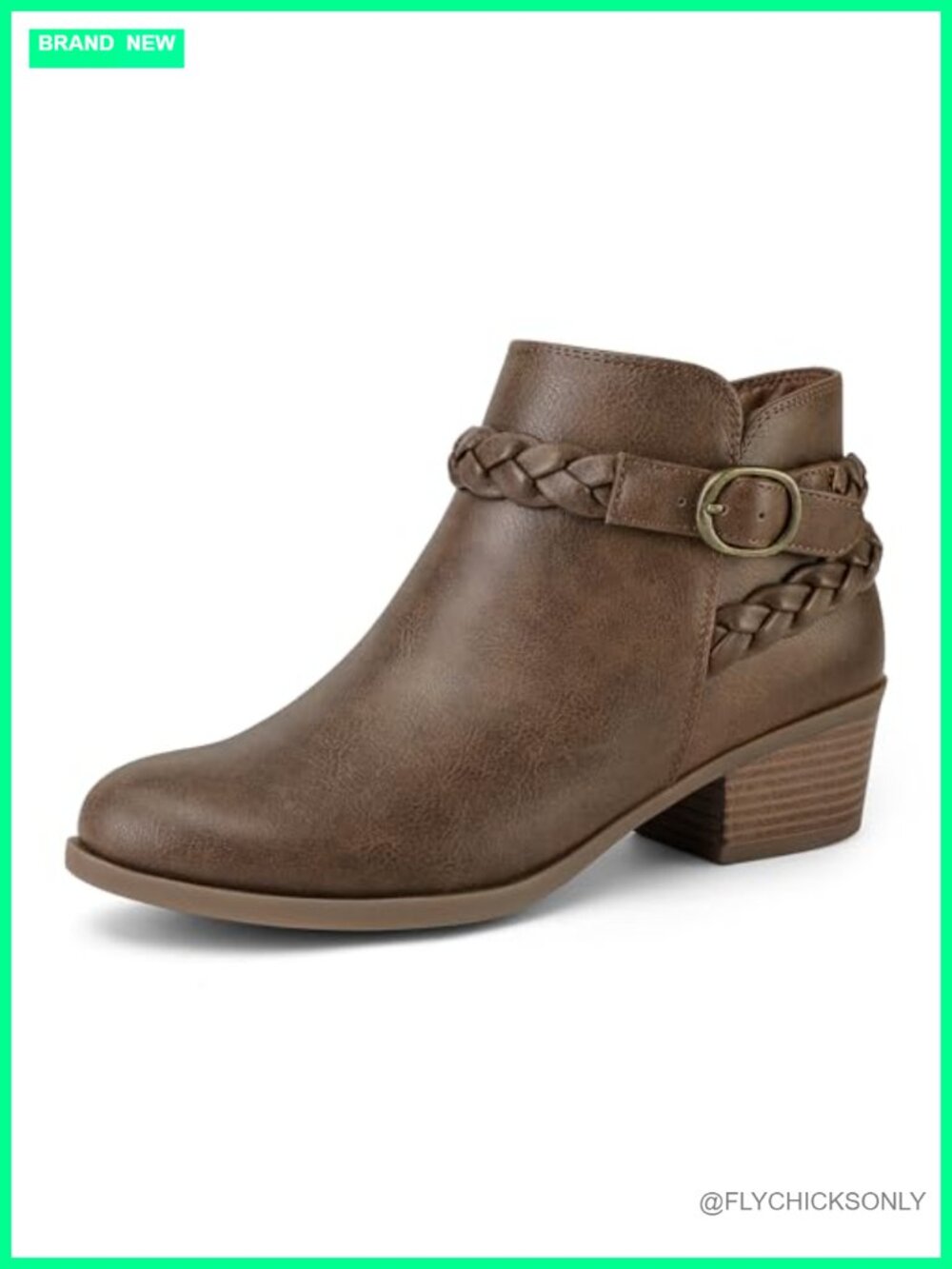 Women's Ankle Boots Low Chunky Heel Round Toe Wide Width Short Booties Side